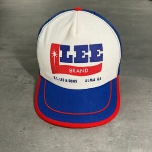 Vintage 70s 80s Lee Jeans Snapback Hat Red White Blue Trucker Cap USA Made